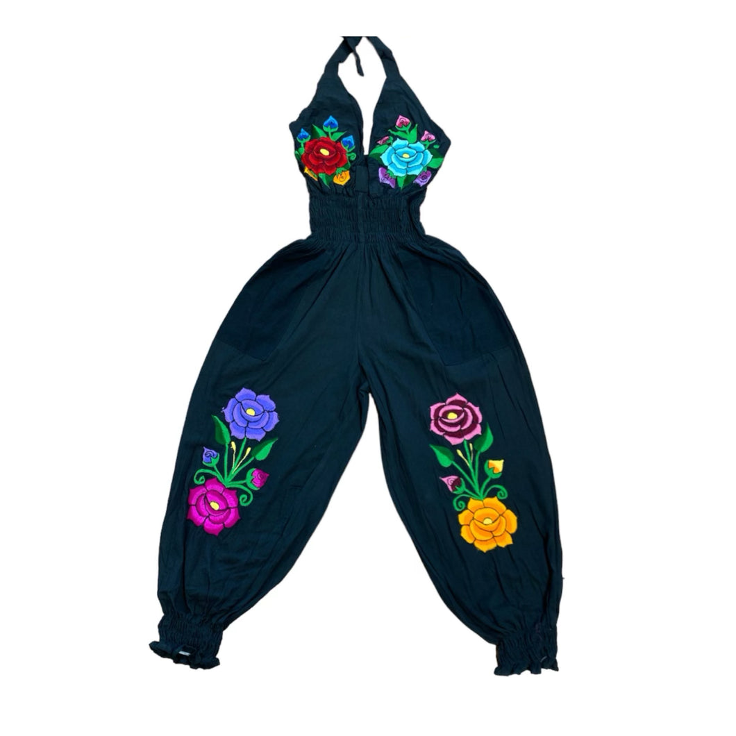 Black Jumpsuit (red and blue rose)