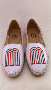 Mx - White Leather Embroidered Flats