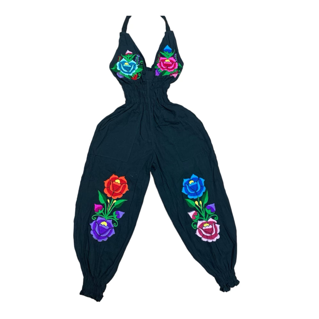 Black Jumpsuit (blue and fuschia rose)