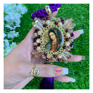 Sagrado Corazón con Virgencita - Sacred Heart w Virgin Mary Keychain and Car Blessing