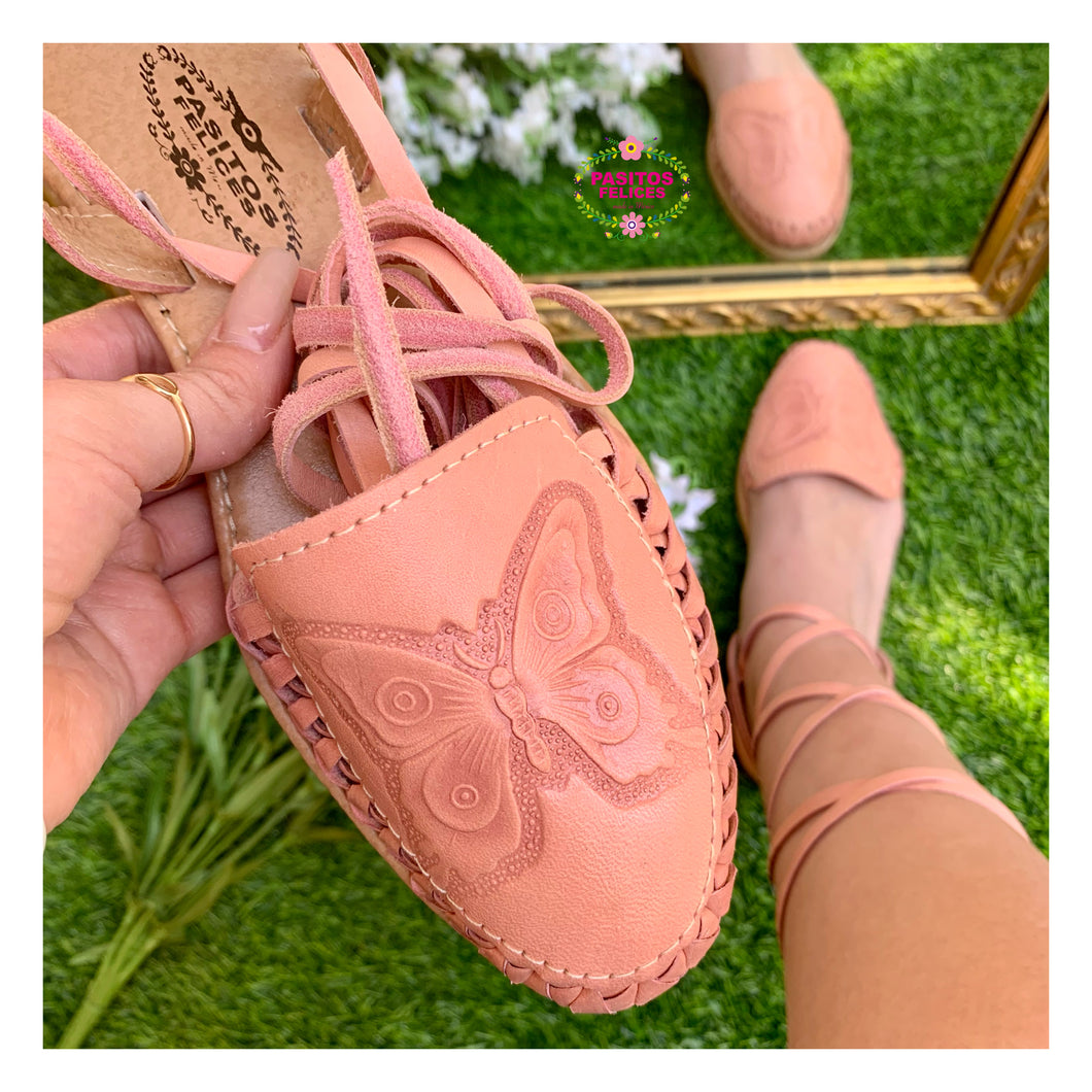 Imprinted Butterfly - Pink Tooled Lace Up