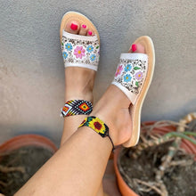 Load image into Gallery viewer, Clarisa - White Leather Embroidered Sandals
