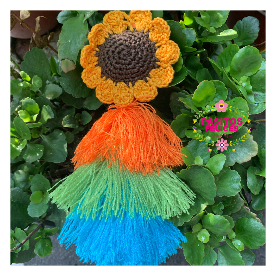 Sunflower Keychain with orange tassel