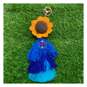 Sunflower Keychain - Blue tassel