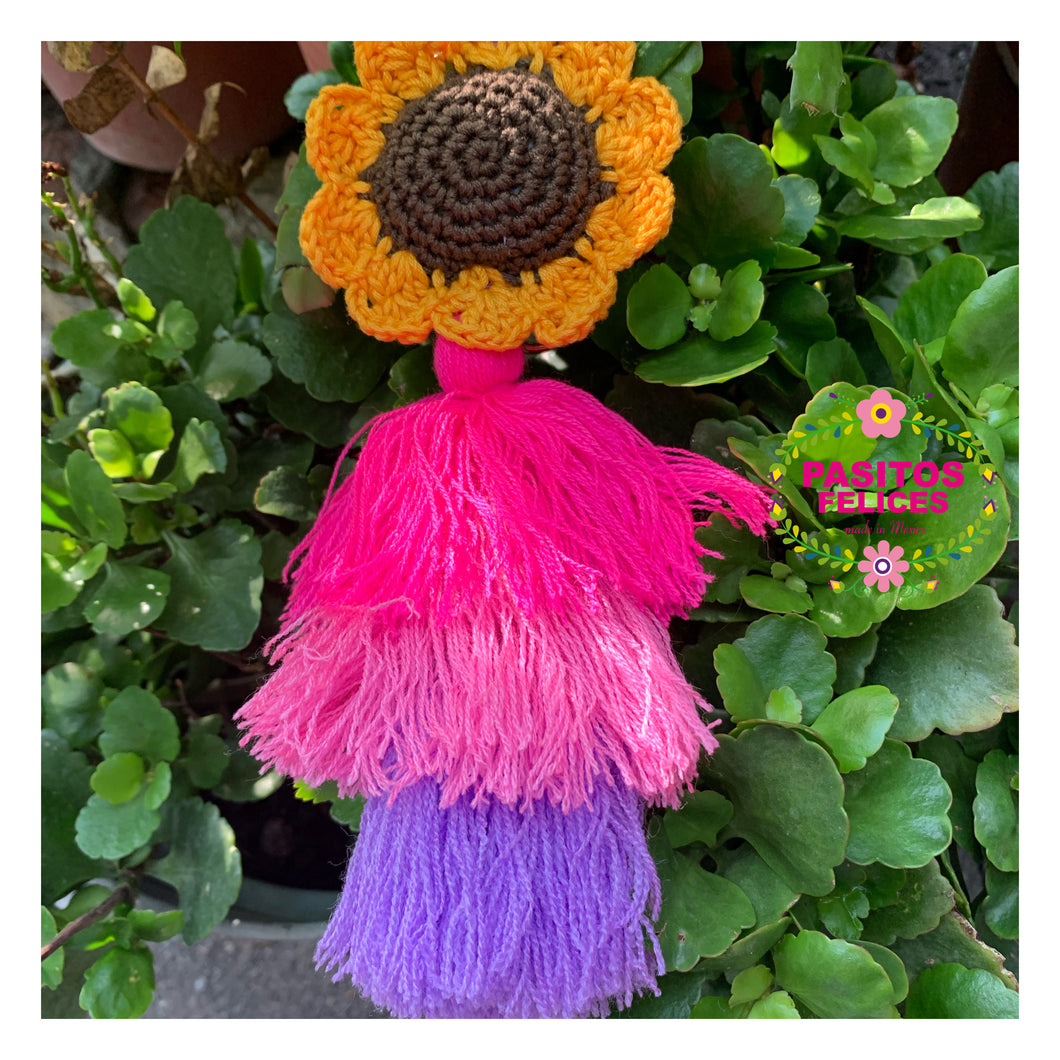 Preorder Sunflower Keychain with pink tassel