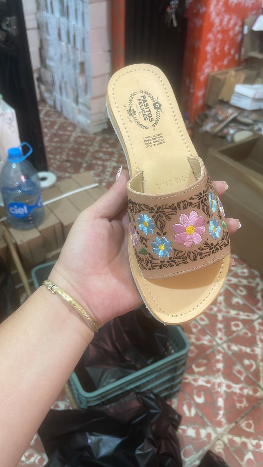 Clarisa - Tan Embroidered Leather Sandals