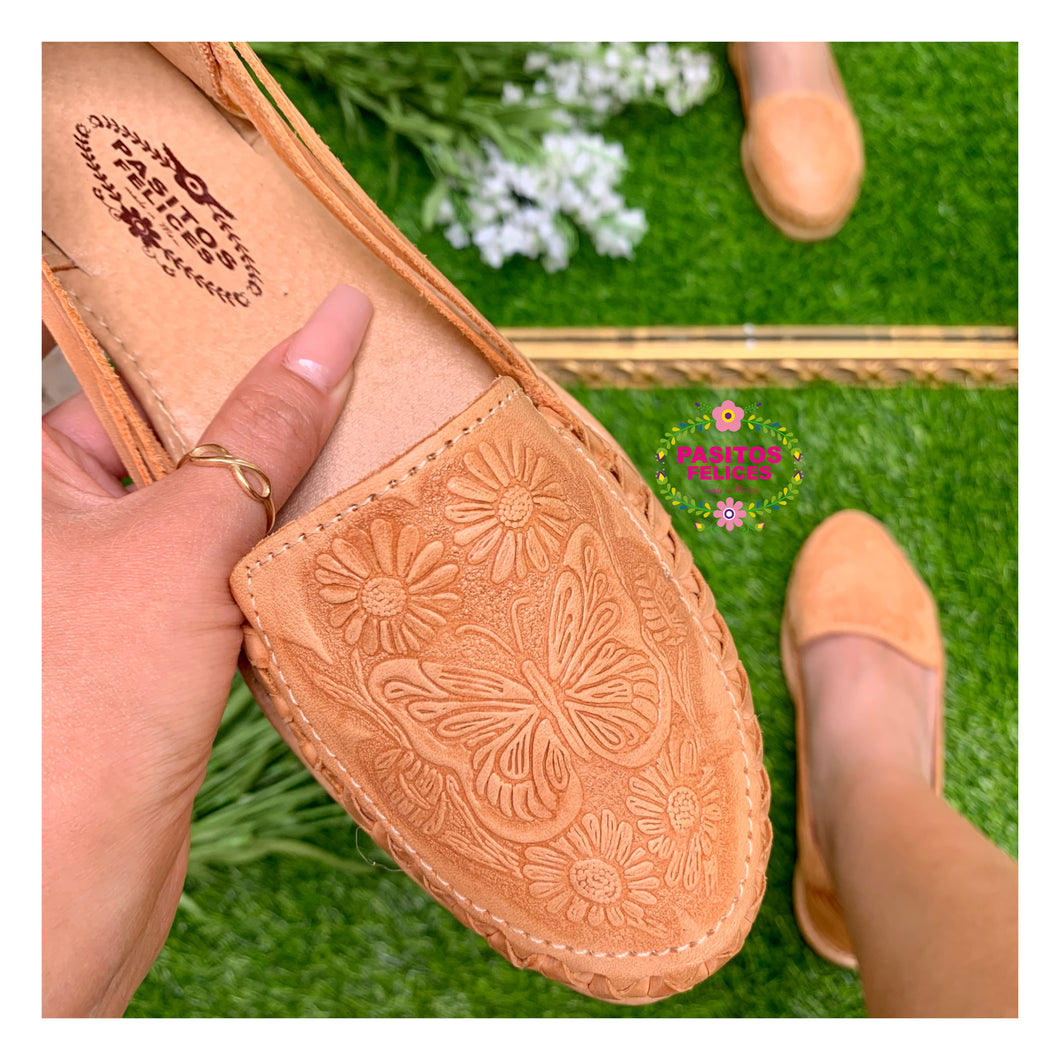 Mariposa hermosa - Butterfly Tooled Leather Flats