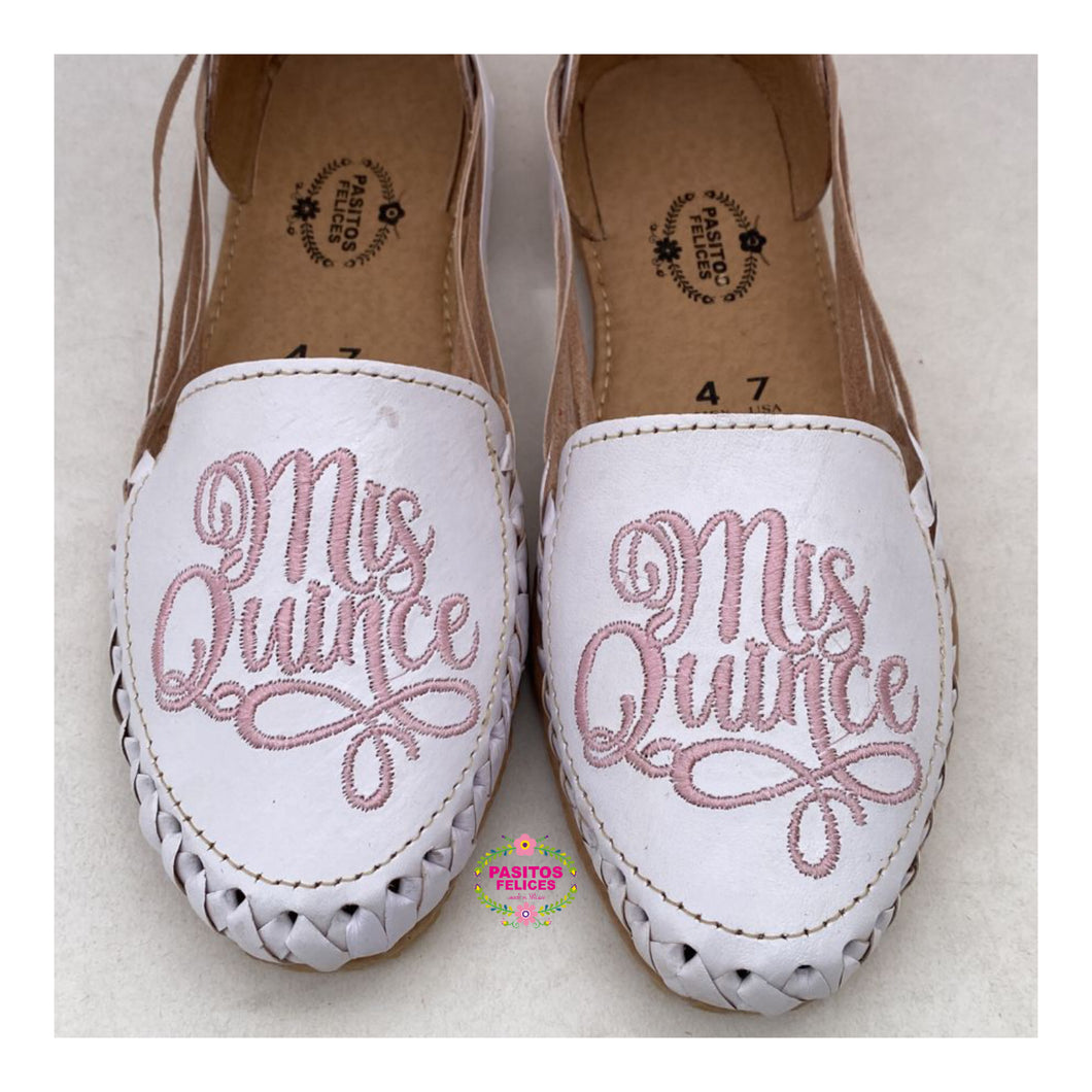Mis Quince - Sweet 15 Pink Embroidered Leather Flats