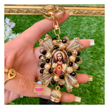 Load image into Gallery viewer, Sagrado Corazón con Virgencita - Sacred Heart w Virgin Mary Keychain and Car Blessing
