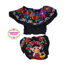 Cargar imagen en el visor de la galería, Lele pañalero - baby black embroidered outfit
