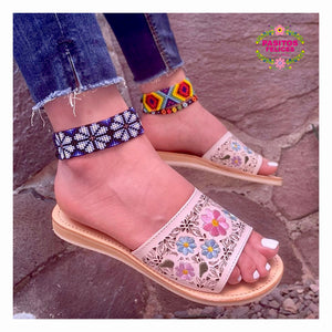 Clarisa - White Leather Embroidered Sandals