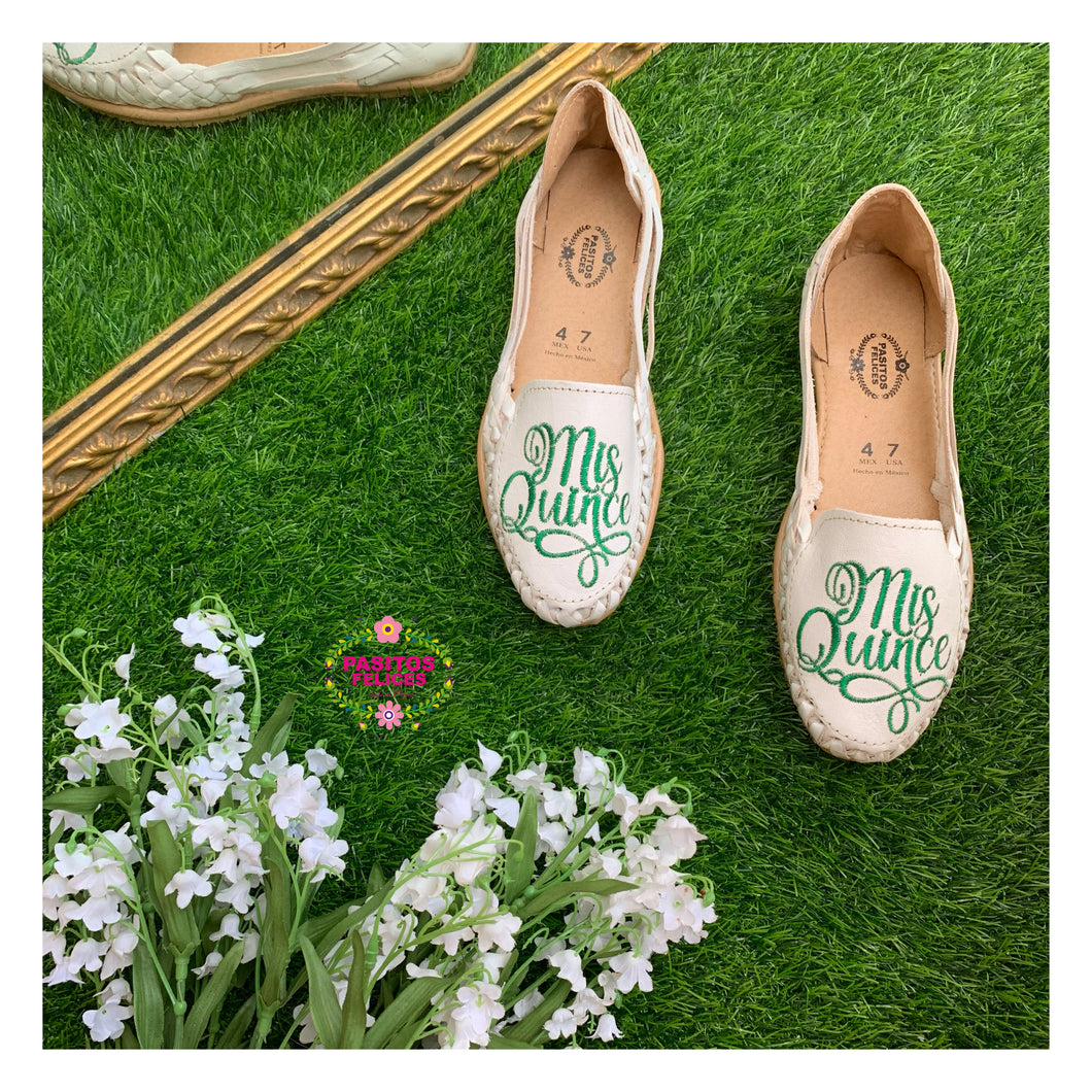 Mis Quince - Sweet 15 Green Embroidered Flats