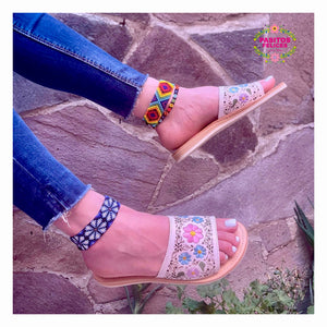 Clarisa - White Leather Embroidered Sandals